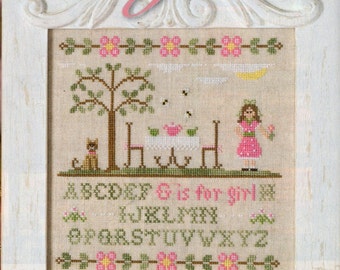 G is for GIRL Pretty 'n Pink - Cross Stitch -X-Stitch- Chart- Pattern -Needlework