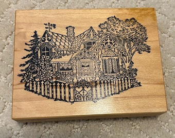 Grand tampon en bois _ Estampage _ Maison victorienne complexe