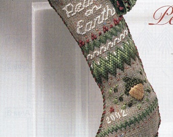 PEACE On EARTH Christmas STOCKING -  Chart- Pattern -Needlework - Embroidery