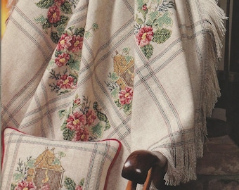 Vintage Winter Wreath & Lantern Afghan -Cross X-Stitch Stitch Chart Pattern Needle