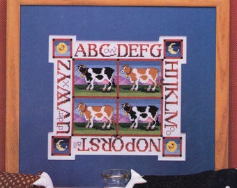 Vintage COW SAMPLER Country Inspired Cross X-Stitch Stitch Chart Pattern Needle