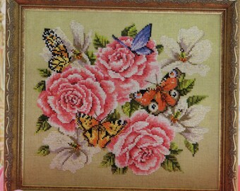 Springtime ROSES & BUTTERFLIES Cross X-Stitch Stitch Chart Pattern Needle