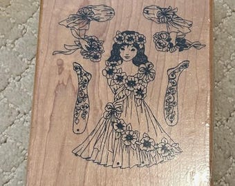 Nouveau_ Tampon en bois_ Estampage _ Poupées dansantes _Fée des fleurs