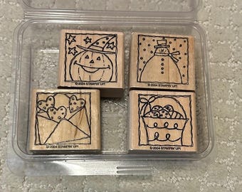 Retraité Nouveau Stampin up ! Jeu de 4 tampons en bois pour fête des fêtes _