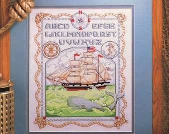 Vintage Sea MARITIME SAMPLER With Ship & Whale Cross X-Stitch Stitch Chart Pattern Needle