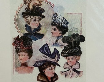 Large Cross Stitch Chart Pattern - Winter Hats English Fashions - Victorian Vintage Lady Needlepoint - Unique