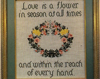 Beautiful Vintage Flowers in Season Sampler - Rare Cross X-Stitch Stitch Chart Pattern Needle