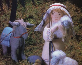 Vintage figurines de la Nativité - âne berger et mouton Noël point de croix - point de croix - grille - motif - travaux d'aiguille