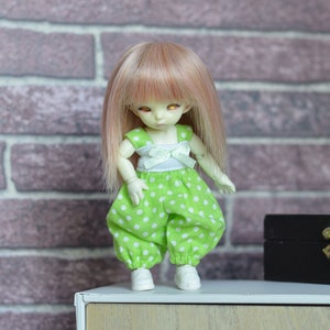 Nelly green overalls with white polka dots [BJD 1/12 Pukipuki]