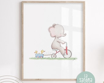Baby Elephant watercolor print, Kids Nursery wall art, Whimsical room decor