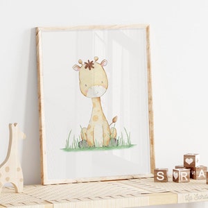 Baby Giraffe nursery print, Safari animal wall art, Baby room decor, Toddler room print, Giraffe wall art