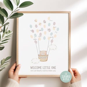 Teddy Bär Baby Shower Zeichen im Fingerabdruck Gästebuch Alternative, We Can BearlyWait, Gender neutral Fingerabdruck Ballon Gästebuch Printable
