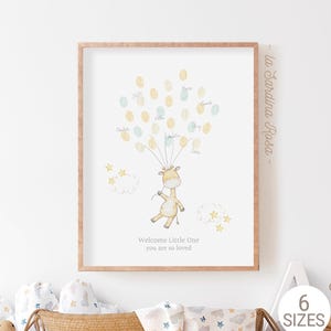Neutral Baby shower guestbook, Thumbprint Sign in poster, Giraffe, Printable shower guest book alternative, Star themed Baby keepsake