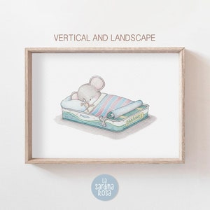 Mouse nursery print, Kids room decor, Whimsical nursery print, Baby room wall art, Watercolor mouse illustration, Woodland animals art