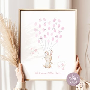 Baby girl shower Fingerprint guestbook, Bunny baby shower welcome sign in, Printable Thumbprint  Guest book, Pink Star & clouds
