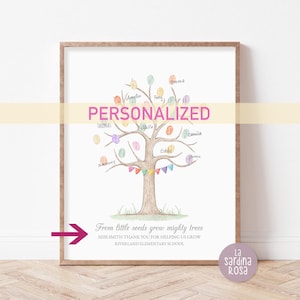 Regalo personalizado de agradecimiento para maestros, recuerdo de fin de curso, árbol de huellas dactilares para estudiantes, idea de regalo de fin de curso para maestros, póster imprimible