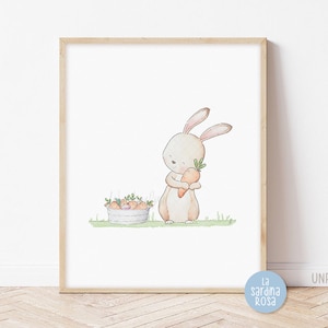 Bunny nursery wall art, Farm animal print, Baby rabbit watercolor, Forest animal, Baby room wall art.