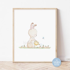 Bunny art print, Woodland nursery decor, Baby bunny wall art, Kids room decor, Rabbit art print