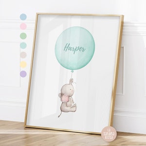 Elephant Nursery Print, Baby nursery decor, Custom name gift, Elephant art, Gender neutral Baby gift, Watercolor elephant