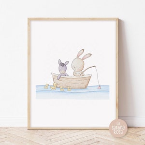 Bunny art print, Baby nursery wall art, Forest animal print, Rabbit wall art, Toddler room decor