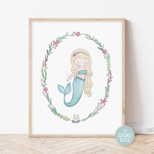 The little mermaid wall art, Girls room decor, Mermaid print, Princess nursery art, Under the sea theme