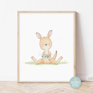 Kangaroo print, Nursery wall art, Australian animals print, Kids room wall art, Kangaroo painting, Watercolor baby animals for nursery
