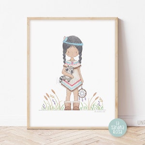 Girl nursery print Pocahontas, Princess room decor, Baby girl wall art, Pocahontas poster, Toddler girl room decor, Watercolor print