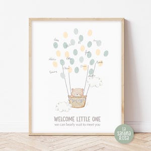 Teddy Bear Baby Shower Guestbook, Fingerprint Balloon, Gender Neutral (Printable)