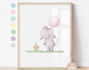 Girl nursery art, Baby elephant nursery decor, Baby Girl room wall art, Baby Prints