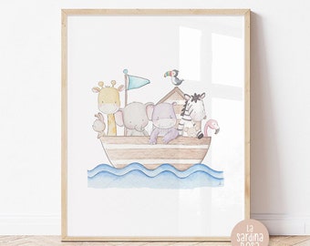 Zoo animal nursery art, Baby room print, Watercolor safari animals nursery decor, Noah's ark print, Jungle nursery poster