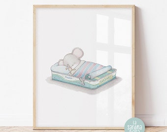 Mouse nursery art, Baby nursery print, Mouse wall art, Woodland baby prints, Kids room decor