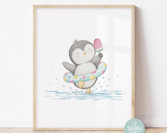 Baby penguin nursery print, Gender neutral wall art, Arctic animal print, Baby room decor, Bathroom wall art for kids.