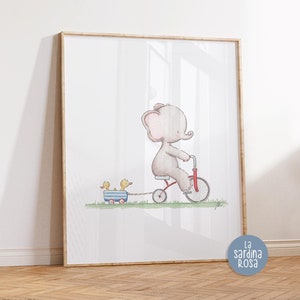 Baby Elephant nursery decor, Kids room wall art, Elephant print, Watercolor, Whimsical nursery wall art, Enjoy the ride