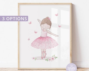 Ballerina Nursery Print – Baby Girl Wall Art, Pink Tutu Poster, Watercolor Dancer Decor, Kids Ballet Room