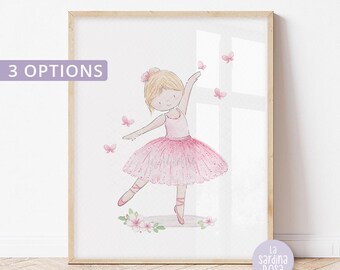 Ballerina nursery wall art, Little girl room decor, Ballet dancer art, Pink nursery decor, Ballerina print, Gift for girls