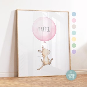 Lámina de guardería de canguro bebé, arte mural de animales bebés, decoración de guardería con nombre personalizado, lámina de animales salvajes australianos, arte mural de canguro, regalo de nacimiento