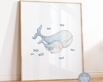 Whale Nursery Print, Mom and Baby Ocean Art (Unframed)