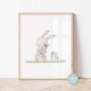 Bunny nursery wall art, Woodland baby animals prints, Kid room wall art, Rabbit print, Baby room decor Watercolor bunny