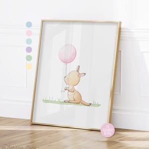 Nursery wall art, Baby animals print, Kangaroo art, Australian animals print, Watercolor nursery decor Pink