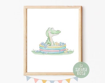 Kids bathroom wall art, Crocodile print, Baby nursery art, Watercolor alligator print, Baby room decor, Jungle wall art