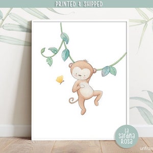 Monkey print, Baby room wall art, Jungle nursery decor, Tropical wall art, Baby animals prints