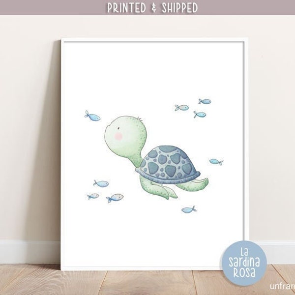 Affiche tortue marine, décoration chambre enfant, poster tortue, affiche chambre bébé, animaux de la mer