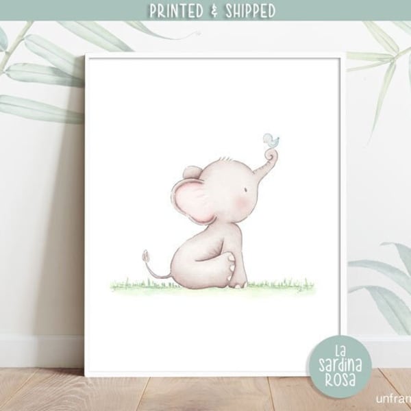 Elephant print, Nursery decor, Elephant wall art, Baby animal art, Nursery prints, Watercolor Elephant