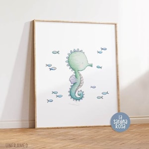 Seahorse art print, Ocean nursery decor, Baby room wall art, Sea animals print, Under the sea creatures