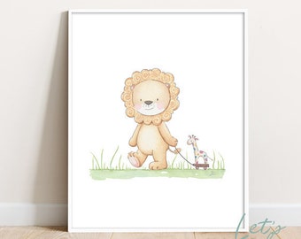 Lion nursery print, Safari animals wall art, Baby lion, Baby animal nursery print