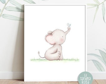 Elephant print, Nursery decor, Elephant wall art, Baby animal art, Nursery prints, Watercolor Elephant