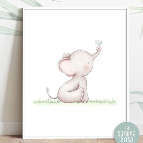 Elephant Print Nursery Decor Elephant Wall Art Baby Animal Etsy