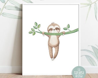 Sloth wall art Jungle animals nursery art, Sloth print, Baby animals print, Kids room wall art, Safari theme