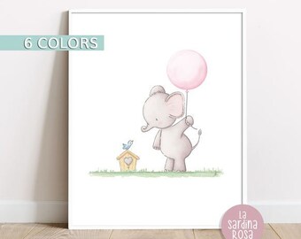 Girl nursery art, Baby elephant nursery decor, Baby Girl room wall art, Baby Prints