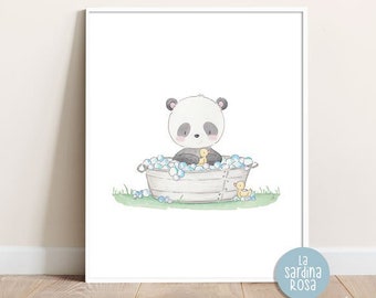 Panda nursery print, Baby room decor, Panda bear wall art,  Kids bathroom art, Gender neutral nursery decor